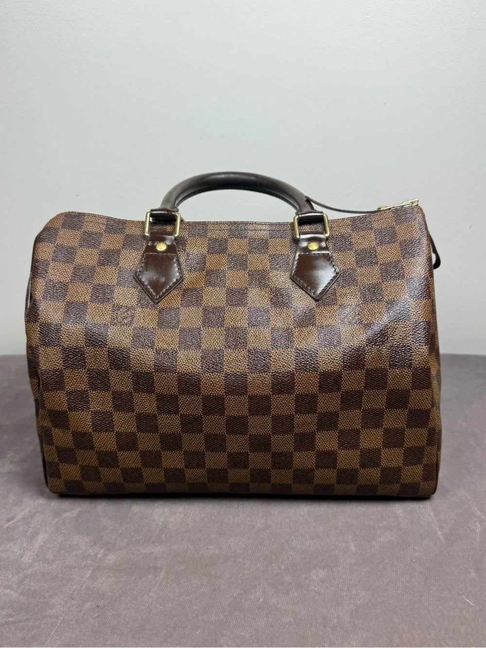 Louis Vuitton brown Damier Ebene Speedy 30 classic city handbag with lock n key